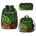 CROSS-BORDER NEW MINECRAFT PRIMARY AND SECONDARY SCHOOL STUDENTS SCHOOL BAG MINECRAFT GAME PERIPHERAL BACKPACK THREE-PIECE SET WHOLESALE. 