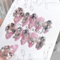 Ins Large Crystal False Nails 3D Rhinestone Pearl Decor Bridal Nail Patch Shiny Korean Wedding Artificial Nail Art Tips. 