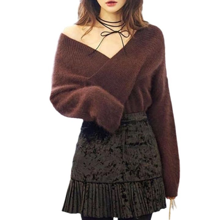 2023%20Autumn%20and%20Winter%20New%20Korean%20Style%20Sexy%20Big%20V%20Collar%20off-the-Shoulder%20Top%20Woolen%20Pullover%20Sweater%20for%20Women%20-%20Image%205