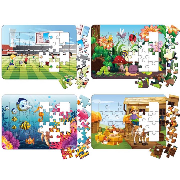 Mixed Series-2 4 Packs 24 Pieces Jigsaw Puzzles Duplex Paper Board Size 7.25×10 inch for Kids Educational Brain Teaser Boards Toys