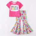 Summer baby girls kids Clothes boutique bunny Leopard short sleeve top bell-bottoms flare pants set Easter girls Outfits. 