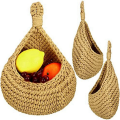 Storage Basket Teardrop Shape Woven Boho Wall Fruit Basket Wall Planters for Kitchen Decor Small 3Pcs.