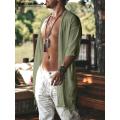 Fashion Men Shirt Tassel Open Stitch Short Sleeve Streetwear Long Style Cardigan 2023 Solid Color Casual Outerwear 5XL INCERUN.