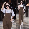 【High Quality】【Youthful-looking two-piece set】Cotton Suspender Pants Women's Suit Small Spring and Summer Loose Jumpsuit.