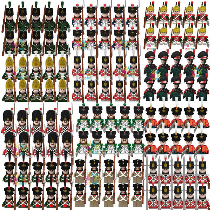 【selevn roind】Napoleonic Wars Soldiers Building Blocks WW2 Mini Action Figures French British Fusilier Rifles Weapons Toys For Kids
