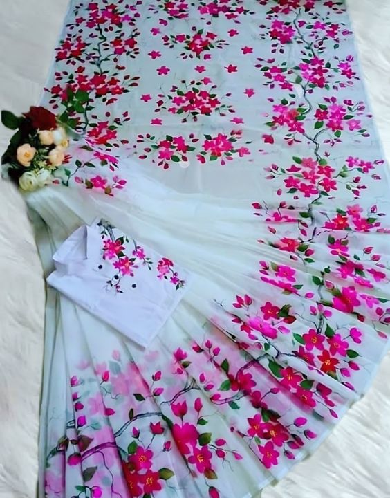 Half%20Silk%20Hand%20Print%20Saree%20And%20Dhupian%20Panjabi%20For%20Combo%20Men%20and%20Women%20-%20Image%202