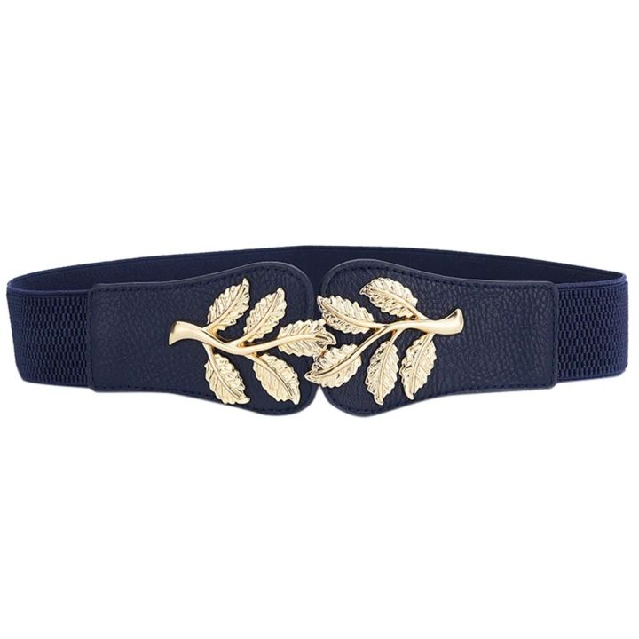 【beauty code store】Leaf Belts For Women Gold Buckle Ladies Stretch Elastic Waist Belt For Dress Plus Size Female Waistband