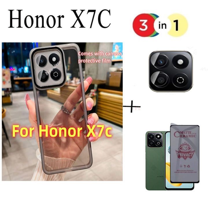 3 In 1 Honor X7C Shockproof Silicone Phone Case for Honor X7A X7B Camera Lens Glass Full Privacy Ceramic Matte Screen Protector