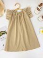 Kid’s Young Girl’s Fashionable Dress with Solid.