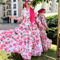 Women Eid Collection Stylish Attractive Design Flower Long Gown Dress Tops One Piece Long Kurti For Girls. 
