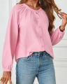 Ladies Fashionable 2024 long sleeve crew neck shirts button down ruffle casual dressy blouse tops. 