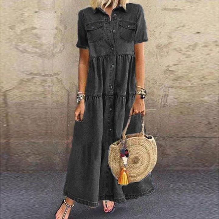 Summer Floral Print Dress Women 2021 Casual Button Up Pocket Blue Short Sleeve Maxi Dresses Plus Size Long Dresses Vestidos 5XL