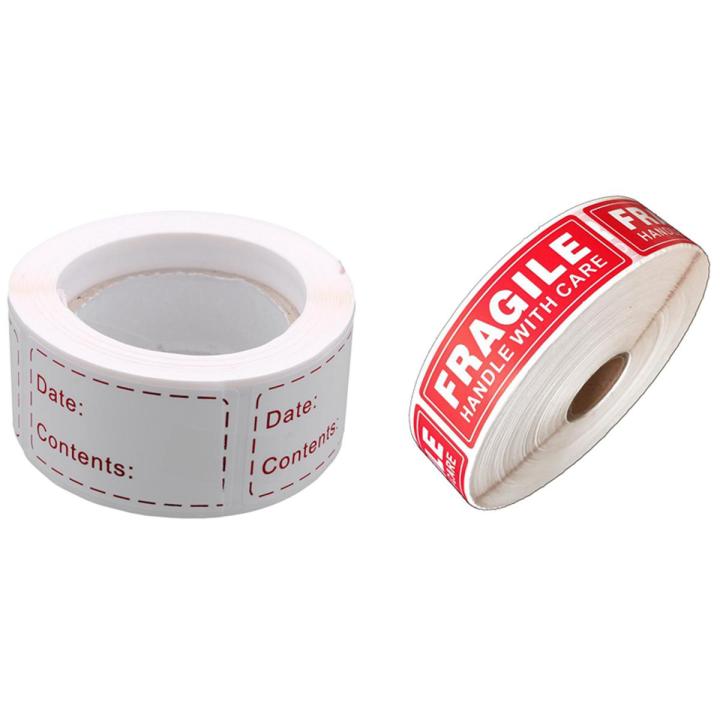 BRADOO- 300Pcs Removable Freezer Labels Food Storage Stickers & 1 Roll/500Pcs Fragile Stickers - Fragile Handle with Care Labels