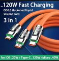 3 in 1 120W 6A Fast Charging Type C Cable Micro USB for iPhone Charging Cable for Samsung Huawei Xiaomi Phone Charger USB Cable.