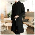 Trench Coat Men two Pieces Cardigan Kimono Coat Male Long Chinese Style Black Loose Vintage Cotton Linen. 