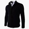 Braided Cardigan Sweater Men Elastic Button Placket Mens Knitted Sweater Jacket Coat Stand Collar Winter Sweaters Pull Homme 3XL. 