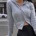 CIBBAR Solid Hooded Sweater Cardigan Women Casual Full Sleeve Pocket Patchwork Hooded Sweater Outwear Autumn Basic Knitwears y2k. 