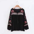 New Spring Autumn Fashion Ethnic V Neck Viscose Floral Embroidery Blouse Women Long Sleeve Pullover Shirts Blouses Tops. 