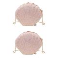 2X Women Girls Little Mermaid Seashell Purse Cross-Body Shoulder Bags Glitter Sequins Chain Evening Purse, Pink. 