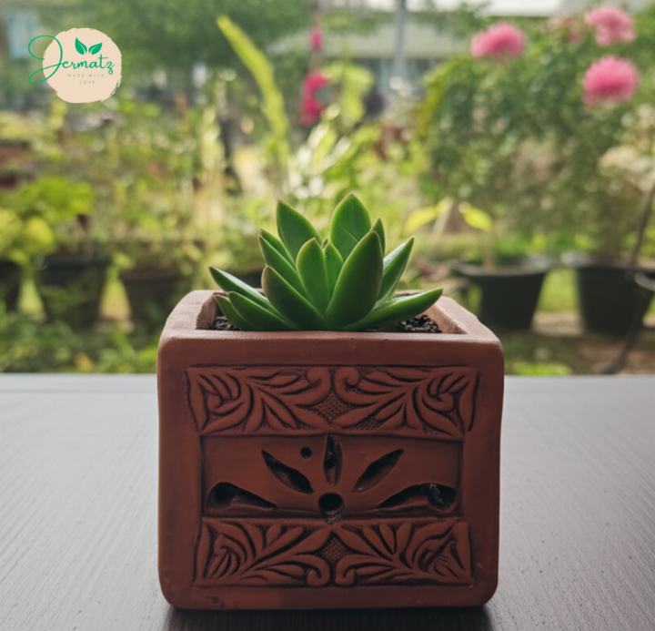 Small Hand-Carved Terracotta Planter 1 Pcs