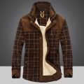 Winter Jacket Men Thicken Warm Fleece Shirts Coats 100% Cotton Plaid Flannel Jacket  Clothes Size M-4XL. 