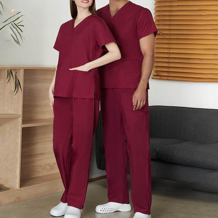 Nursing%20Scrubs%20Set%20Uniforms%20Set%20for%20Hospital%20Nursing%20Massaging%20M%20Dark%20Red%20-%20Image%204