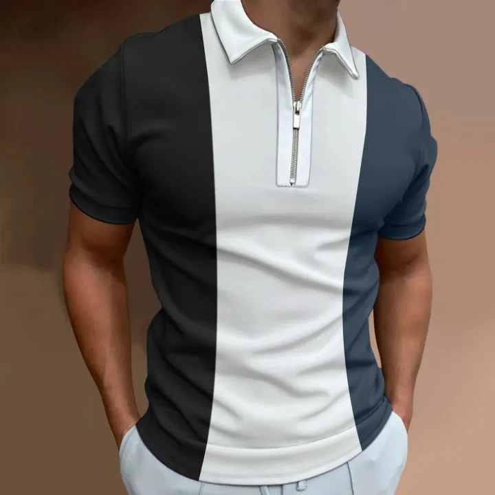 Men's%20Solid%20Color%20Striped%20Polo%20Shirt%20Short%20Sleeve%20Golf%20Turn-down%20Collar%20Zipper%20Polo%20Shirt%20for%20Men%20Casual%20Streetwear%20Summer%20Tops%20-%20Image%202