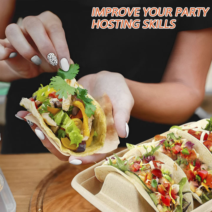 50Pcs%20Taco%20Plates%20Reusable%203%20Compartments%20Taco%20Serving%20Plates%20Stackable%20Taco%20Tray%20Holder%20No%20Mess%20Taco%20Plates%20Keeps%20Your%20Tacos%20-%20Image%203