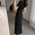 Lucyever Fashion Hollow Out Midi Dress for Women Korean Style High Waist Short Sleeve Dresses Woman Elegant Slim Fit Vestidos.