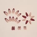 Glitter, burgundy, new year, bridal nail art, glitter, almond nail, European and American sweet, wearable nail art. 