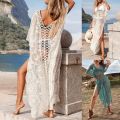 Women Lace Crochet Beach Bikini Cover Up Long Kaftan Dress Summer Kimono Maxi Dress Bathing Suit Beachwear maios de banho. 