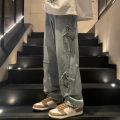Y2K American High Street Fashion Jeans Vintage Men Streetwear Star Aesthetic Spliced Denim Straight Loose Mop Wide Leg Pants.