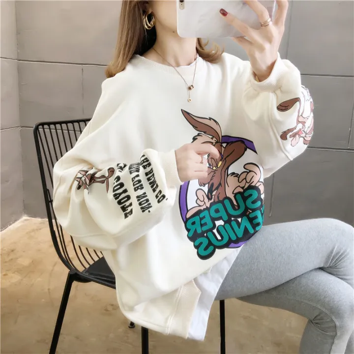 Autumn%20Winter%20Plus%20Velvet%20Casual%20Women%20Sweatshirt%20Harajuku%20Print%20Cartoon%20Big%20Bad%20Wolf%20Lady%20Clothes%20Lettersthin%20Pullover%20Female%20-%20Image%202