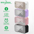 GOOJODOQ Wireless LED Bluetooth Speaker Smart Alarm Clock Portable Mini Super Bass Stereo Hands-free Calling Mirror Screen.