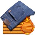2023 Winter New Men's Fleece Warm Jeans Classic Style Business Casual Thicken Regular Fit Denim Pants Black Blue Brand Trousers. 