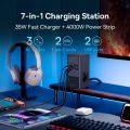 Baseus 35W Fast Charger 7 in 1 Power Strip Desktop Charging Station With 1200J Surge Protector Digital Display For iPhone Xiaomi. 