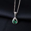 Potiy Pear Simulated Nano Emerald 925 Sterling Silver Pendant Necklace Without Chain For Women Gemstone Statement Necklace Daily. 