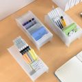 Desk Manager Pen Storage Rack Multi-Compartment Pen Holder Storage Box Stationery Solid Color Translucent for Office.