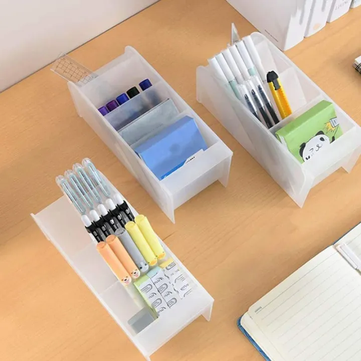 Desk%20Manager%20Pen%20Storage%20Rack%20Multi-Compartment%20Pen%20Holder%20Storage%20Box%20Stationery%20Solid%20Color%20Translucent%20for%20Office%20-%20Image%205