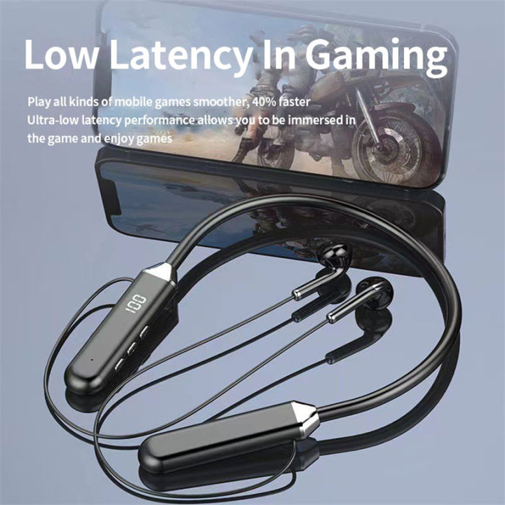 【FUPANG】Wireless Bluetooth headphone Magnetic neckband earphones low lantancy sport display headset with mic