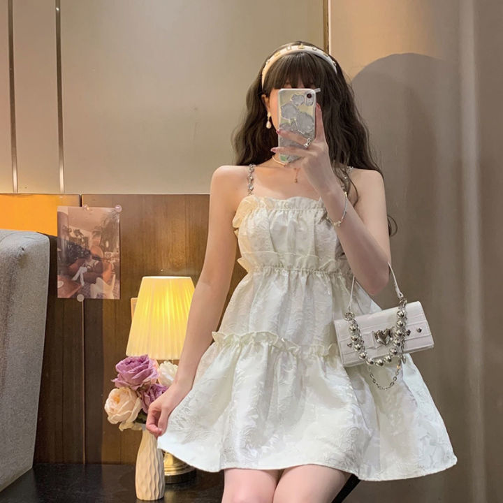 Summer Women Sling Mini Dress High Waist Backless Ruffles