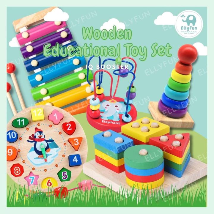 Ellyfun Wooden Educational Toy Gift Set Shape Sorter Toys for Kids Educational Toys Blocks Puzzle
