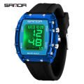 SANDA Solid Color Transparent Dial Multifunctional Timing Watch Outdoor Waterproof Night Light Men's Watch SD2175-6. 