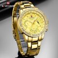 NAVIFORCE NF9196 Golden Stainless Steel Chronograph Watch For Men - Golden. 