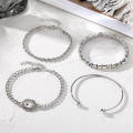 4Pcs/set Retro Bracelet for Women Girls Crystal Shiny Adjustable Opening Chain Bracelets Punk Bangle Charm Bracelets Jewelry Gift.