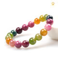 Natural Rainbow Tourmaline Bracelet 6A Transparent Glass Body Macaron Color Tourmaline round Beads Bracelet Factory direct sales.
