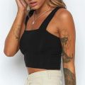 Fashion Square Neck Sleeveless Summer Crop Top White Women Black Casual Basic T Shirt Off Shoulder Cami Backless Tank Top. 