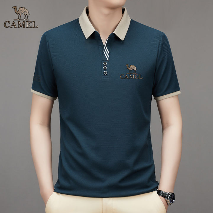 2024%20Camel%20Authentic%20Emblem%203D%20Gold%20Label%20Men's%20Middle%20and%20Youth%20Scissor%20Neck%20Ice%20Silk%20Breathable%20Fashion%20Short%20sleeved%20T-shirt%20-%20Image%204