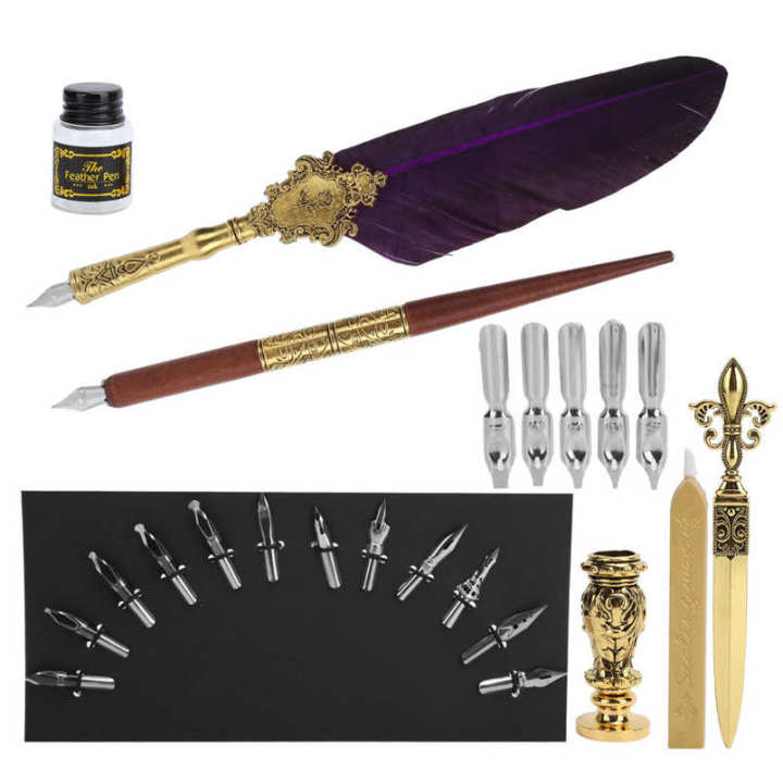 Feather%20Pen%20Kit%20Set%20Calligraphy%20Writing%20Drawing%20Quill%20Dip%20Vintage%20Art%20Craft%20Collection%20-%20Image%206