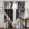 3D Modern Black Gold Abstract Art Marble Elegant Design 2 Pieces Thin Shading Window Drape Curtain for Living Room Bedroom Decor.